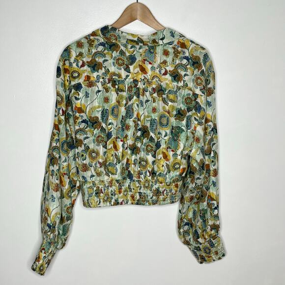 Anthropologie Crop Top 2 Piece Set Womens Large Green Floral Cotton Resort Wear - Picture 13 of 15